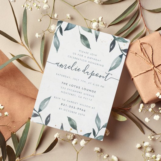 Aquarell-Blätter und Skripte | Benutzerdefinierte  Einladung