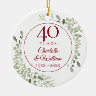 Aquarell-Blätter zum 40. Hochzeitstag Foto Keramik Ornament