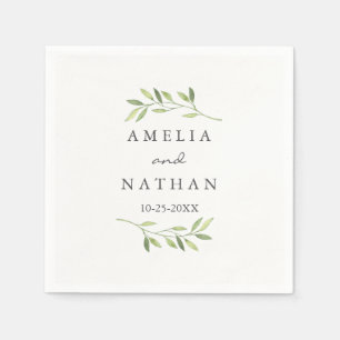 Aquarell-Blattgrüner Kranz Hochzeitsserviette Serviette