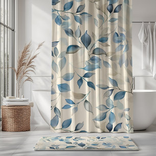 Aquarell-Blattmuster Blau Beige Creme Duschvorhang