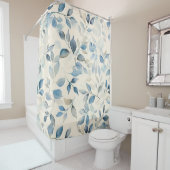 Aquarell-Blattmuster Blau Beige Creme Duschvorhang (Beispiel)