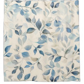 Aquarell-Blattmuster Blau Beige Creme Duschvorhang (Vorderseite)