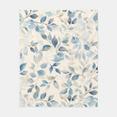 Aquarell-Blattmuster Blau Beige Creme Fleecedecke (Vorderseite)