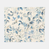 Aquarell-Blattmuster Blau Beige Creme Fleecedecke (Vorderseite (Horizontal))