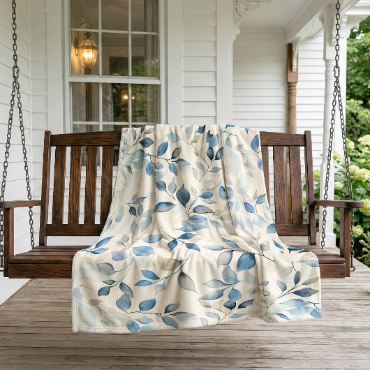 Aquarell-Blattmuster Blau Beige Creme Fleecedecke