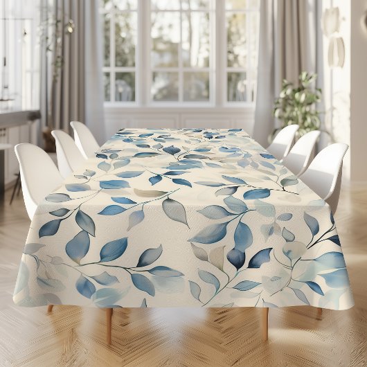 Aquarell-Blattmuster Blau Beige Creme Tischdecke