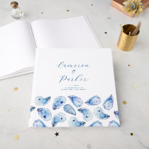 Aquarell Blau Austernschale Quadratische Hochzeit Gästebuch