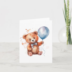 Aquarell Blau Ballon Bär Karte