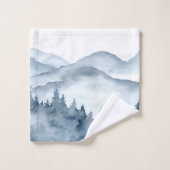 Aquarell Blau Berge Bäume Badhandtuch Set (Waschlappen)