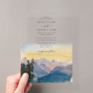 Aquarell Blau Berge Kiefern Hochzeit Acryleinladungen