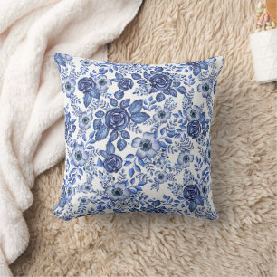 Aquarell Blau Blumenmuster Kissen