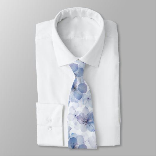 Aquarell Blau Blumenmuster Krawatte (Gebunden)