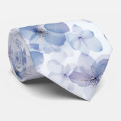 Aquarell Blau Blumenmuster Krawatte (Gerollt)