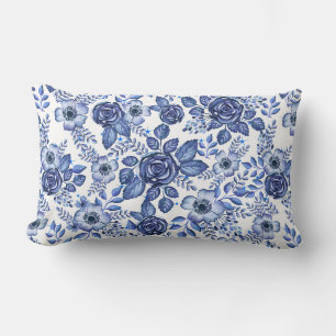 Aquarell Blau Blumenmuster Lendenkissen