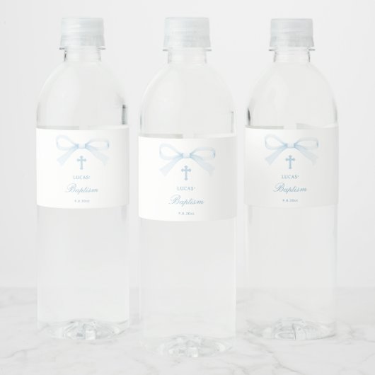 Aquarell Blau Bogen Taufe Wasserflaschenetikett (Flaschen)
