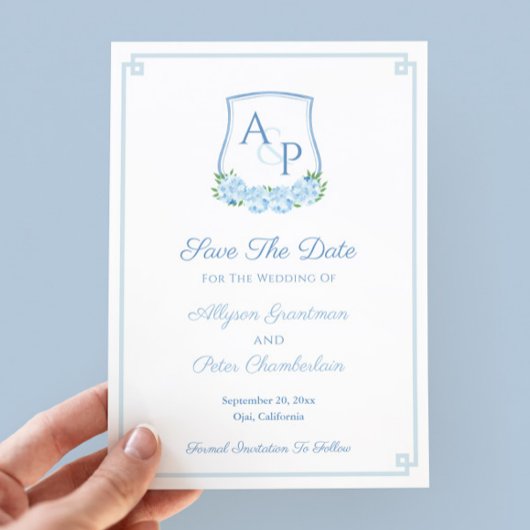 Aquarell Blau Botanisches Monogramm Hochzeitswappe Save The Date