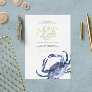 Aquarell Blau Coastal Crab Couples Dusche Folieneinladung