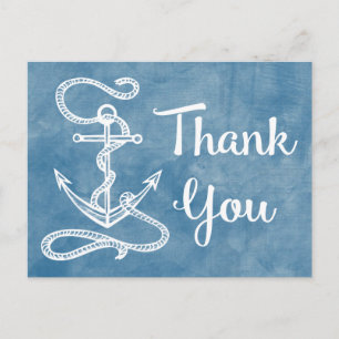 Aquarell Blau Danke Nautilus Schiff Anker Postkarte