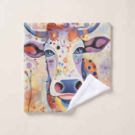 Aquarell Blau farbig Weiße Kuh Bubbly Weichweich Badhandtuch Set