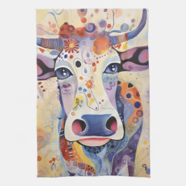 Aquarell Blau farbig Weiße Kuh Bubbly Weichweich Geschirrtuch