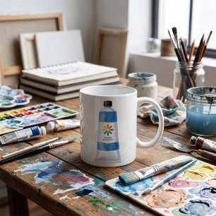 Aquarell Blau-Farbtube Illustration Kaffeetasse