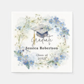 Aquarell Blau Floraler Kranz Abschlussfeier Serviette (Vorderseite)