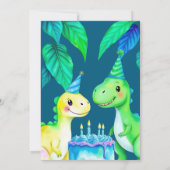 Aquarell Blau Gelb Dinosaurier 1. Geburtstag Einladung (Rückseite)
