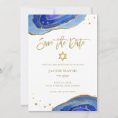 Aquarell Blau Geode mit Gold | Bar Mitzwa Save The Date (Vorderseite)