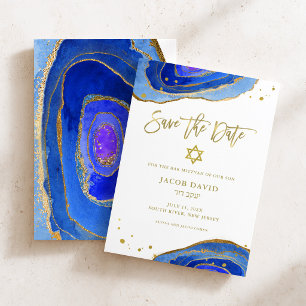 Aquarell Blau Geode mit Gold   Bar Mitzwa Save The Date