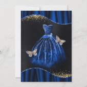 Aquarell Blau & Gold Glitzer Kleid Quinceanera Einladung (Rückseite)