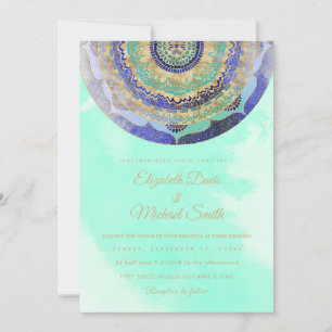 Aquarell Blau Gold Mandala Einladung