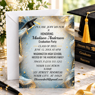 Aquarell Blau Gold Marmor Achat Abschlussfeier Karte
