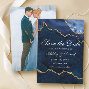 Aquarell Blau Gold Marmor Achat Geode Foto Save The Date
