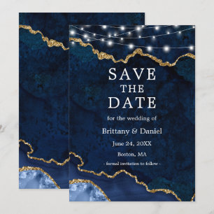 Aquarell Blau Gold Marmor Achat Geode Lichter Save The Date