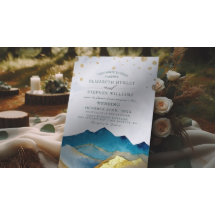 Aquarell Blau Goldfolie Berg Outdoor-Hochzeit