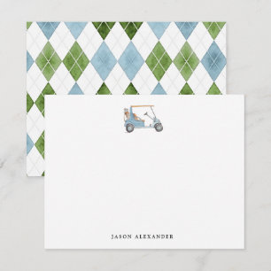 Aquarell Blau Golfwagen Golfer  Mitteilungskarte