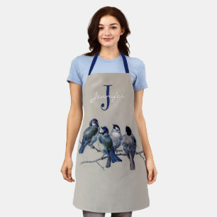 Aquarell Blau Graue Vögel Monogramm Benutzerdefini Schürze