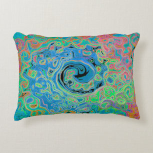 Aquarell Blau Groovy Abstrakter Retro Flüssigkeits Dekokissen