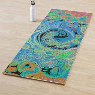 Aquarell Blau Groovy Abstrakter Retro Flüssigkeits Yogamatte