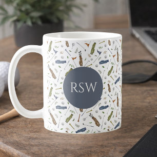 Aquarell Blau Grün Golf Muster Monogramm Tasse