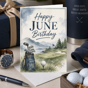 Aquarell Blau Grün Männlicher Golf Juni Geburtstag Karte