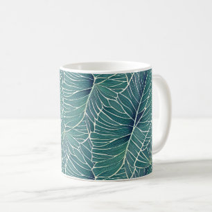 Aquarell Blau Grün Türkis Tropische Blätter Muster Kaffeetasse
