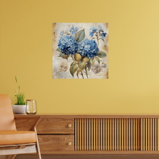 Aquarell-Blau Hortensie Poster