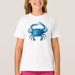 Aquarell Blau-Krabbe Grafik – Küsten-Meeresleben T-Shirt