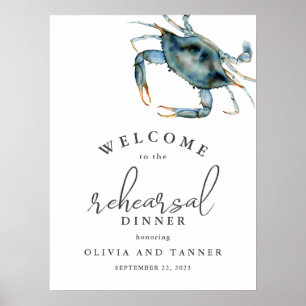 Aquarell Blau Krabbe Meeresfrüchte Probedinner Poster