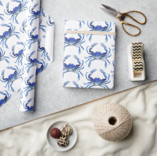 Aquarell Blau Krebs Strand Muster Geschenkpapier