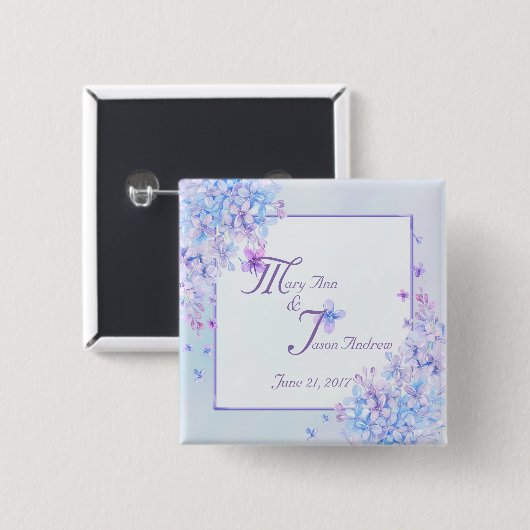 Aquarell Blau Lila Fliederblüte Button (Vorne & Hinten)