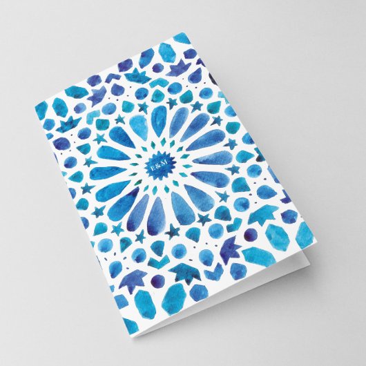 Aquarell Blau Mediterrane Fliesen Hochzeit Gefalte Programm