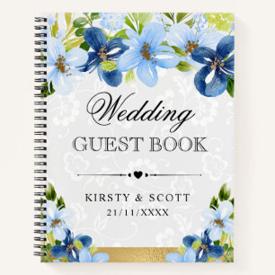 Aquarell Blau Navy Blumen Hochzeitsgästebuch Notizblock