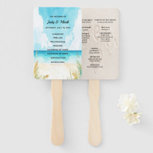 Aquarell Blau Ozean Strand Hochzeitsprogramm Fäche Fächer
